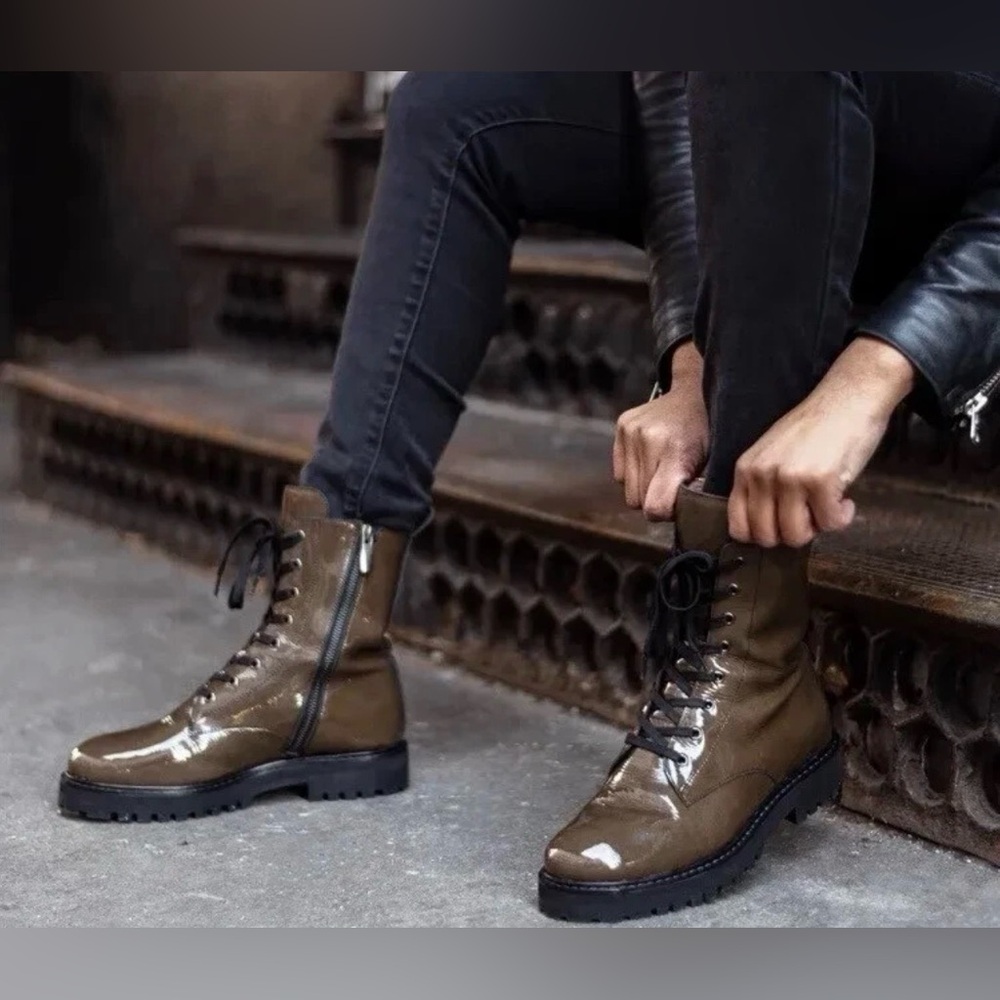 Thursday‎ Boot Co Combat Boots Women's US 9.5 Patent Glossy Leather Olive NWOT